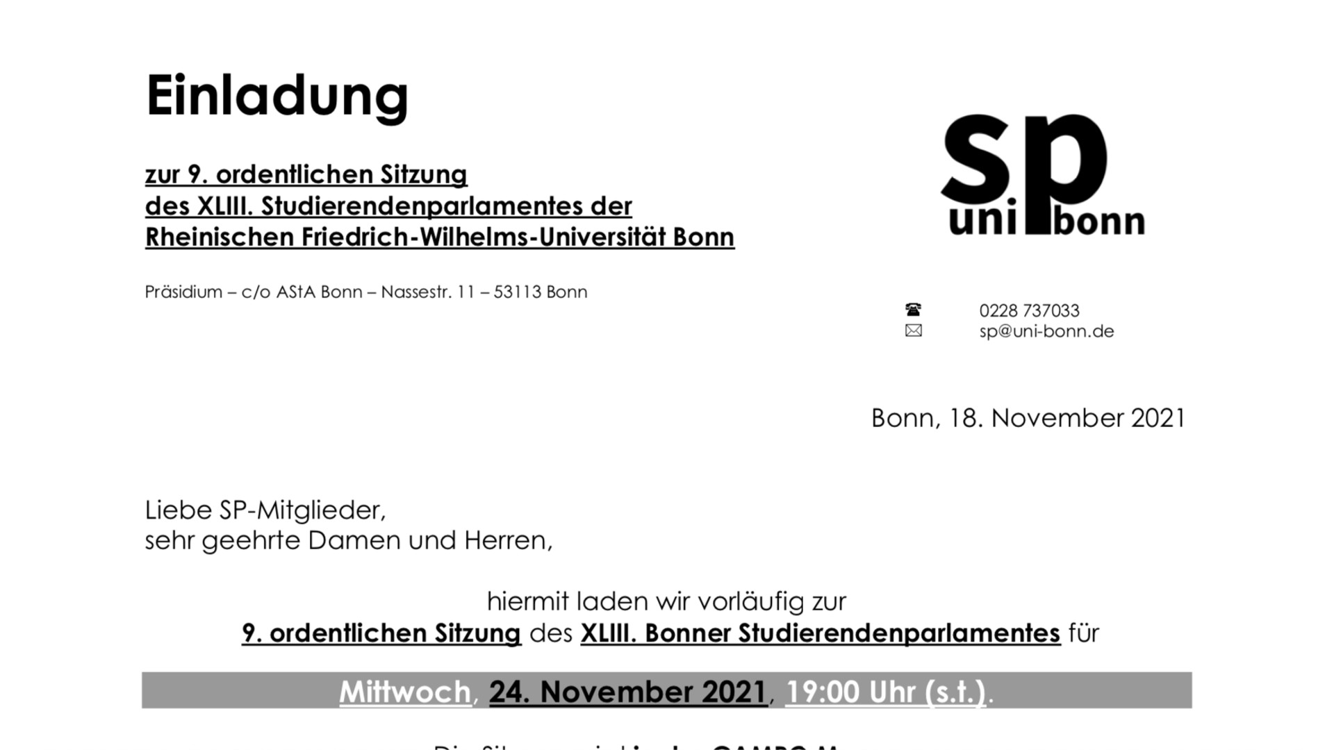 You are currently viewing Die 9. Sitzung des Bonner Studierendenparlaments